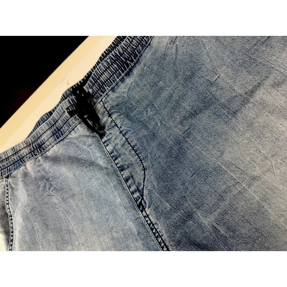 True Religion Jogger Pants Men's Approx 40 Blue Denim Contrast Panel Drawstring