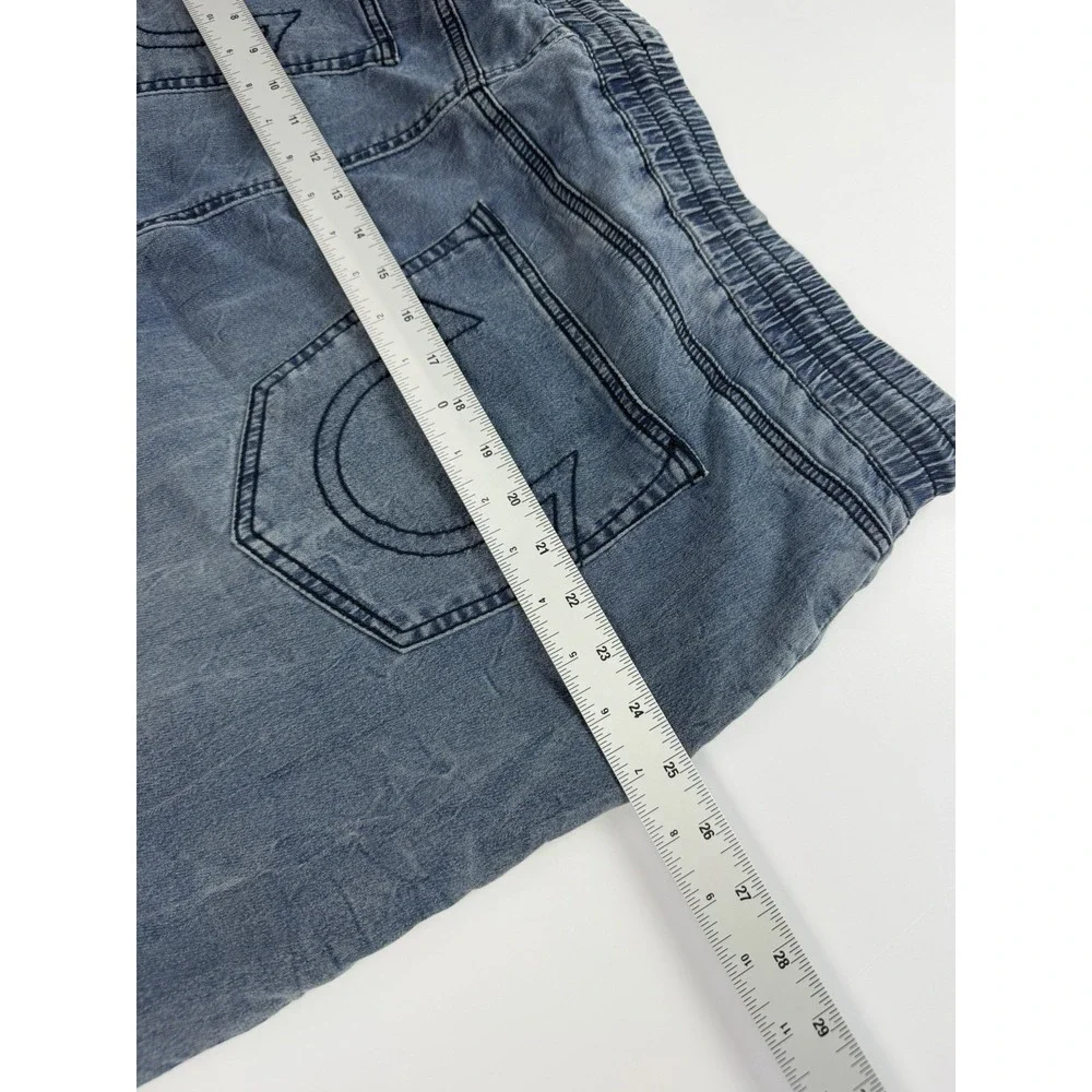 True Religion Jogger Pants Men's Approx 40 Blue Denim Contrast Panel Drawstring