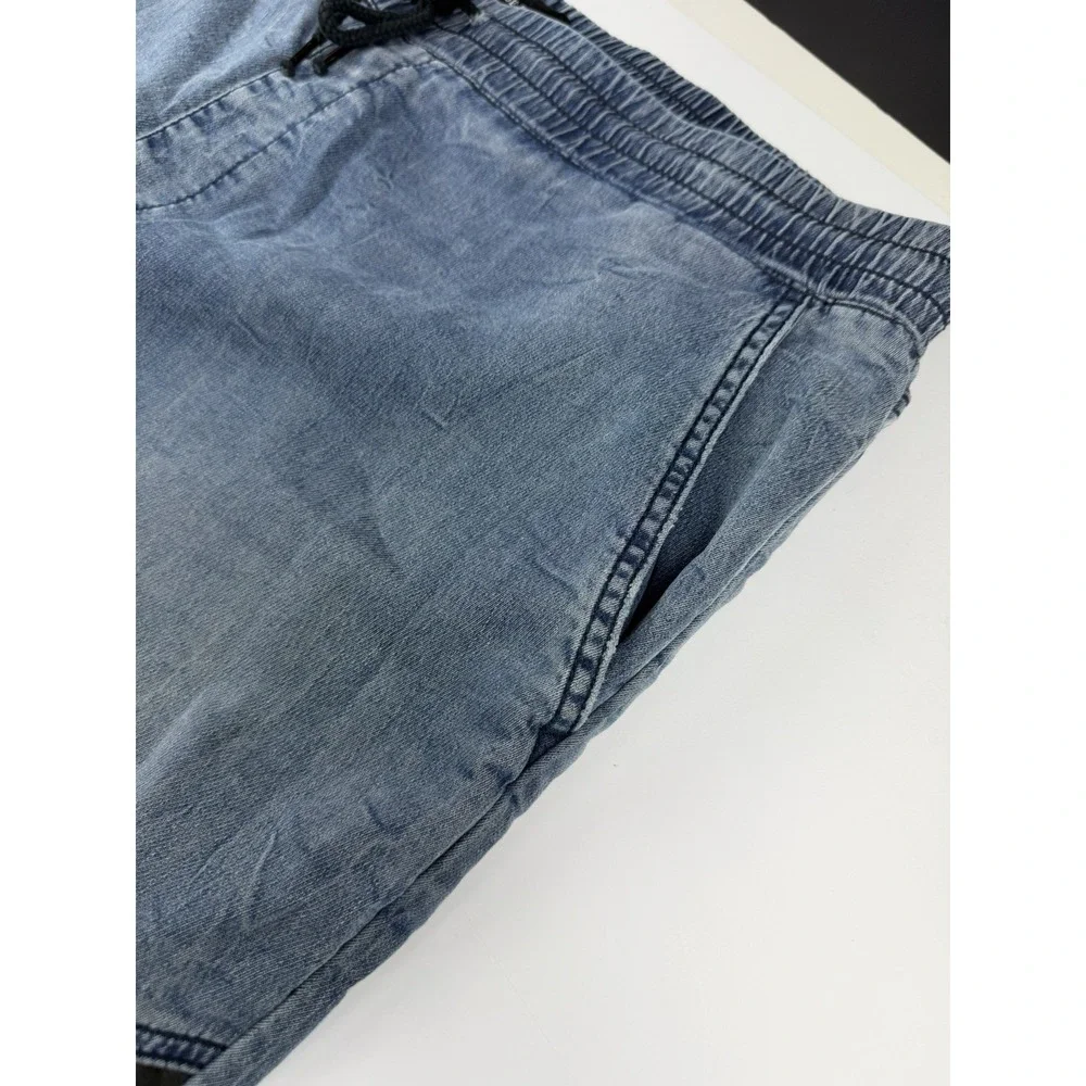 True Religion Jogger Pants Men's Approx 40 Blue Denim Contrast Panel Drawstring