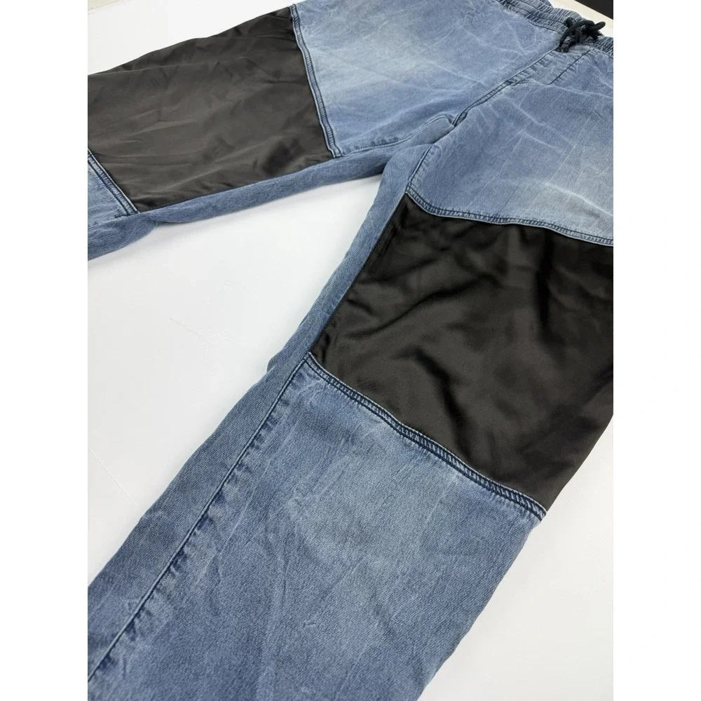 True Religion Jogger Pants Men's Approx 40 Blue Denim Contrast Panel Drawstring