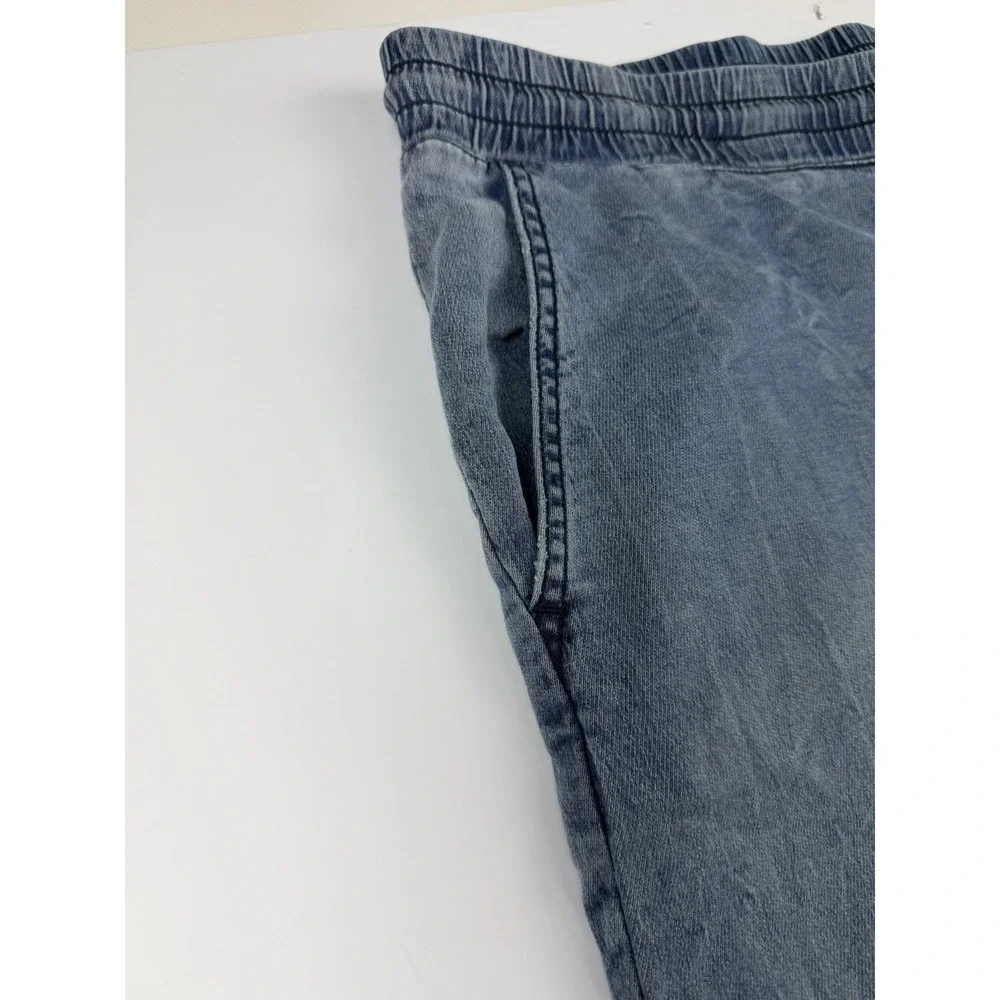 True Religion Jogger Pants Men's Approx 40 Blue Denim Contrast Panel Drawstring