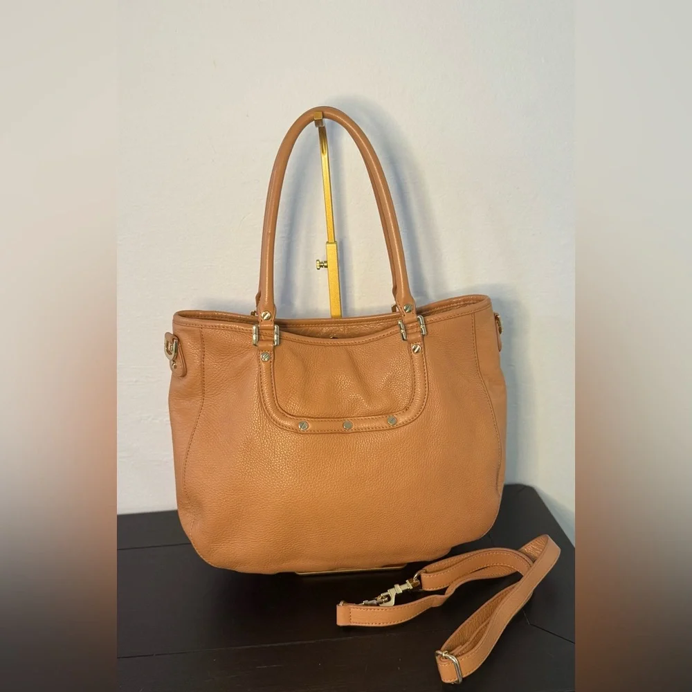 Tory Burch Amanda Pebbled Leather Tote Crossbody Bag Camel Tan