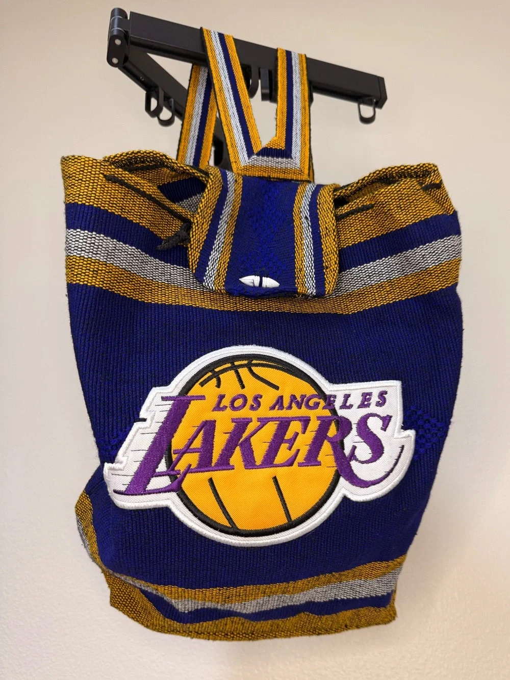 Los Angeles LAKERS Knitted Backpack Sack Bag Drawstring Woven Serape Style OS
