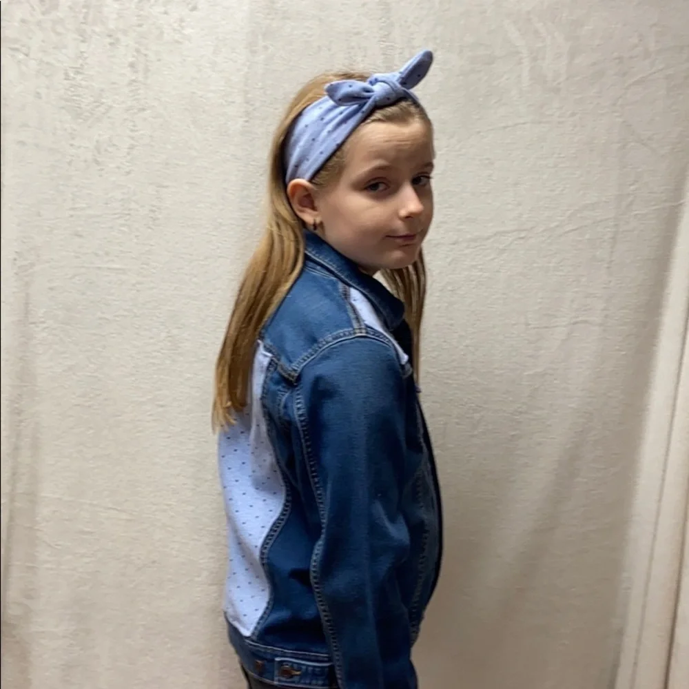 Upcycled Lands' End Girls' jean / denim jacket, M