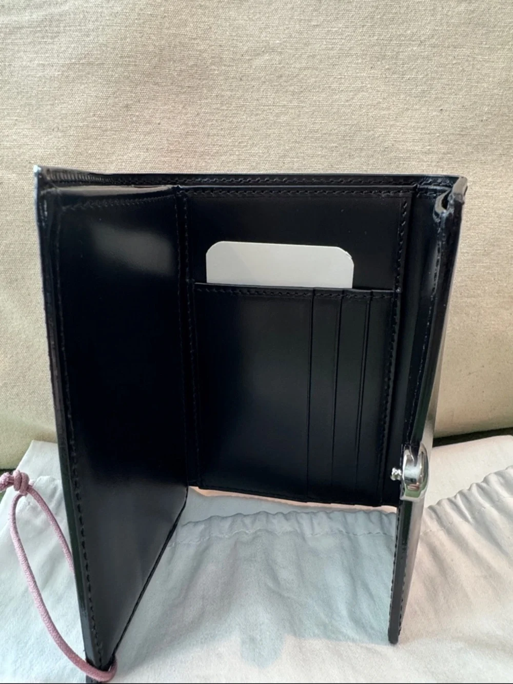 Dior Black Leather Trifold Wallet with Silver-Tone Closure