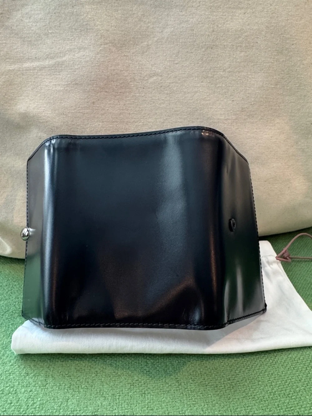 Dior Black Leather Trifold Wallet with Silver-Tone Closure