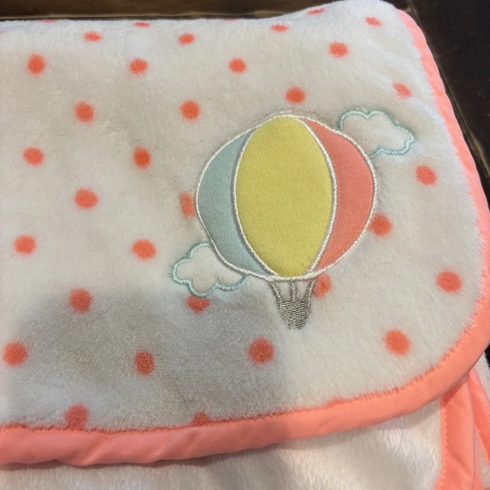 Carters Bright Neon Pink Polka Dot Hot‎ Air Balloon Baby Blanket Security 30x40