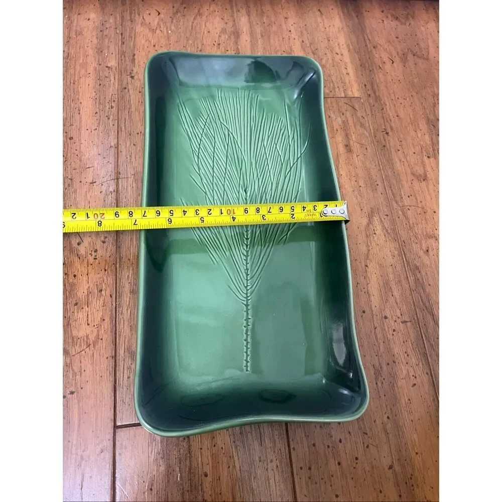 Kay Wayne Signed Studio Art Pottery Pine Needle Branch Green Serving Platter