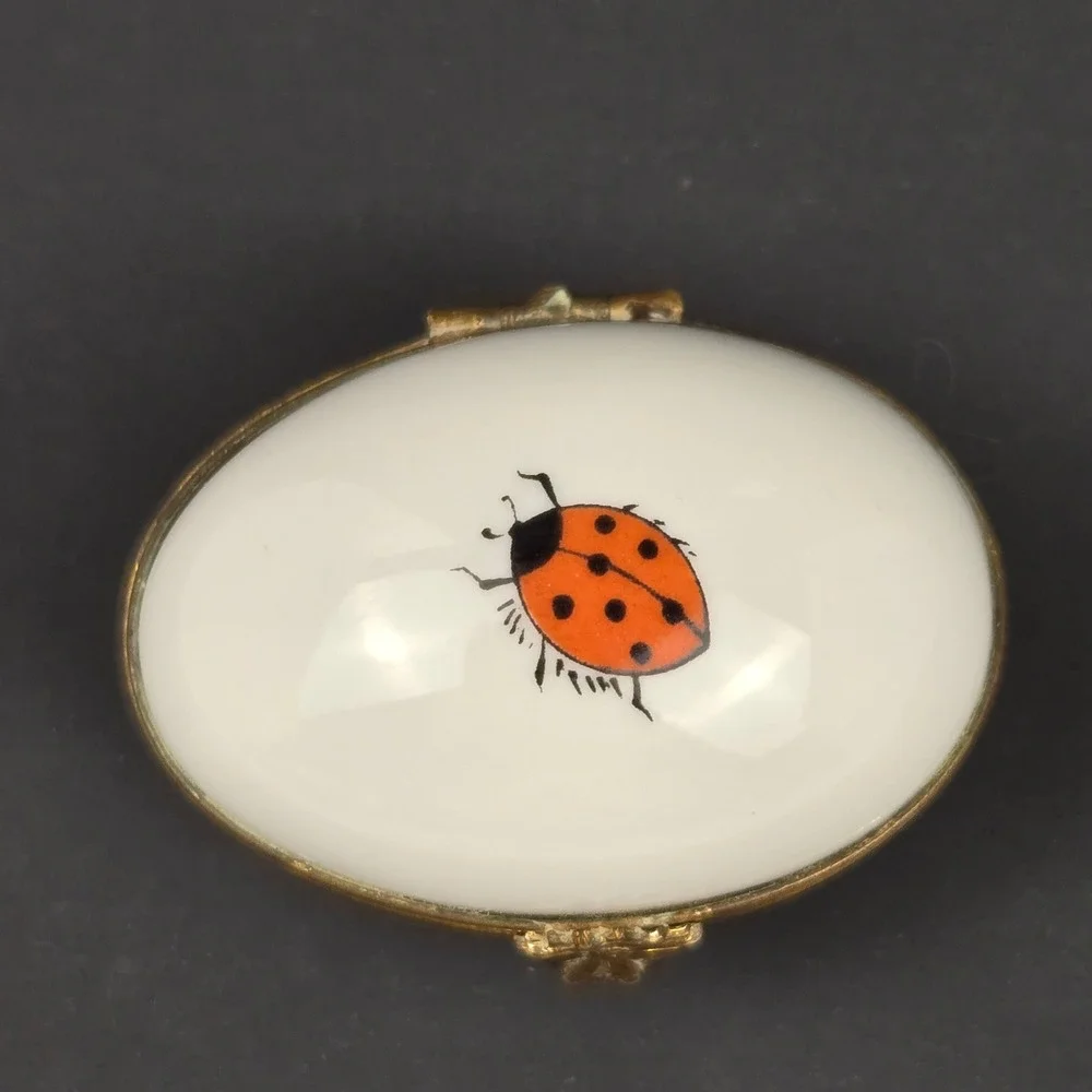 Miniature L Bernardaud Limoges Ladybug Hinged Porcelain Trinket Box