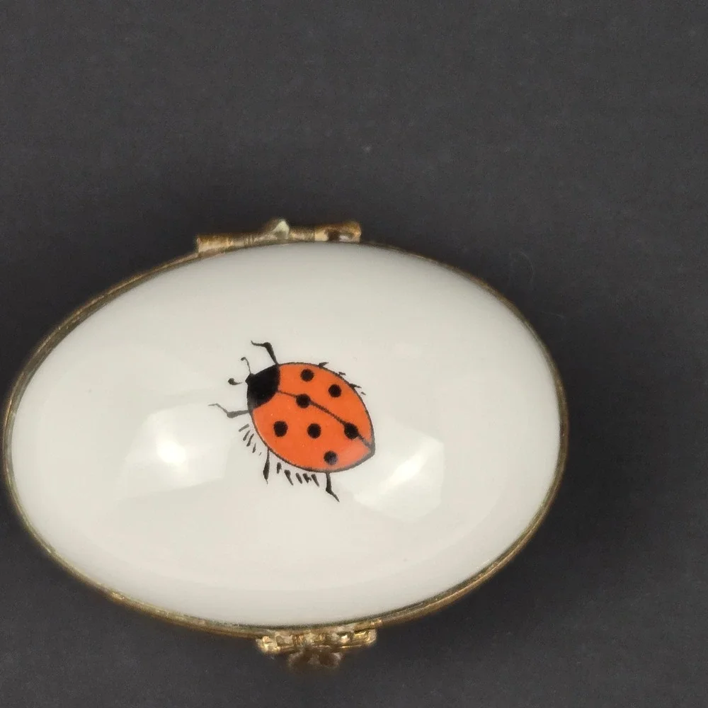 Miniature L Bernardaud Limoges Ladybug Hinged Porcelain Trinket Box