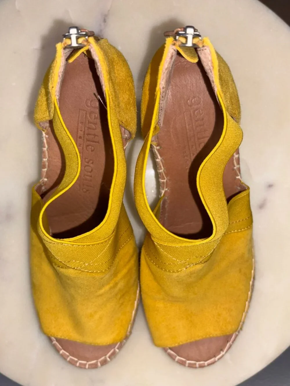 Mustard Yellow Leather Espadrilles Wedge Summer Sandals - LIKE NEW