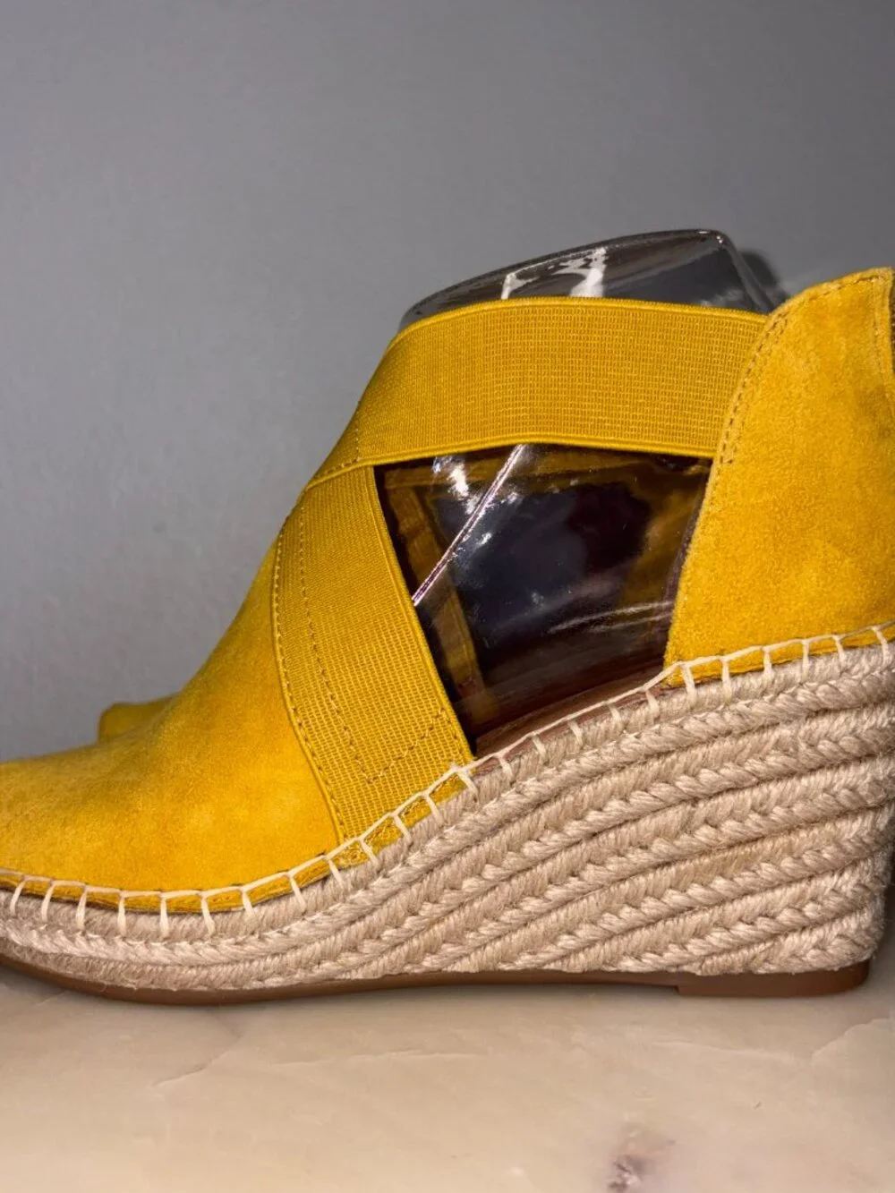Mustard Yellow Leather Espadrilles Wedge Summer Sandals - LIKE NEW
