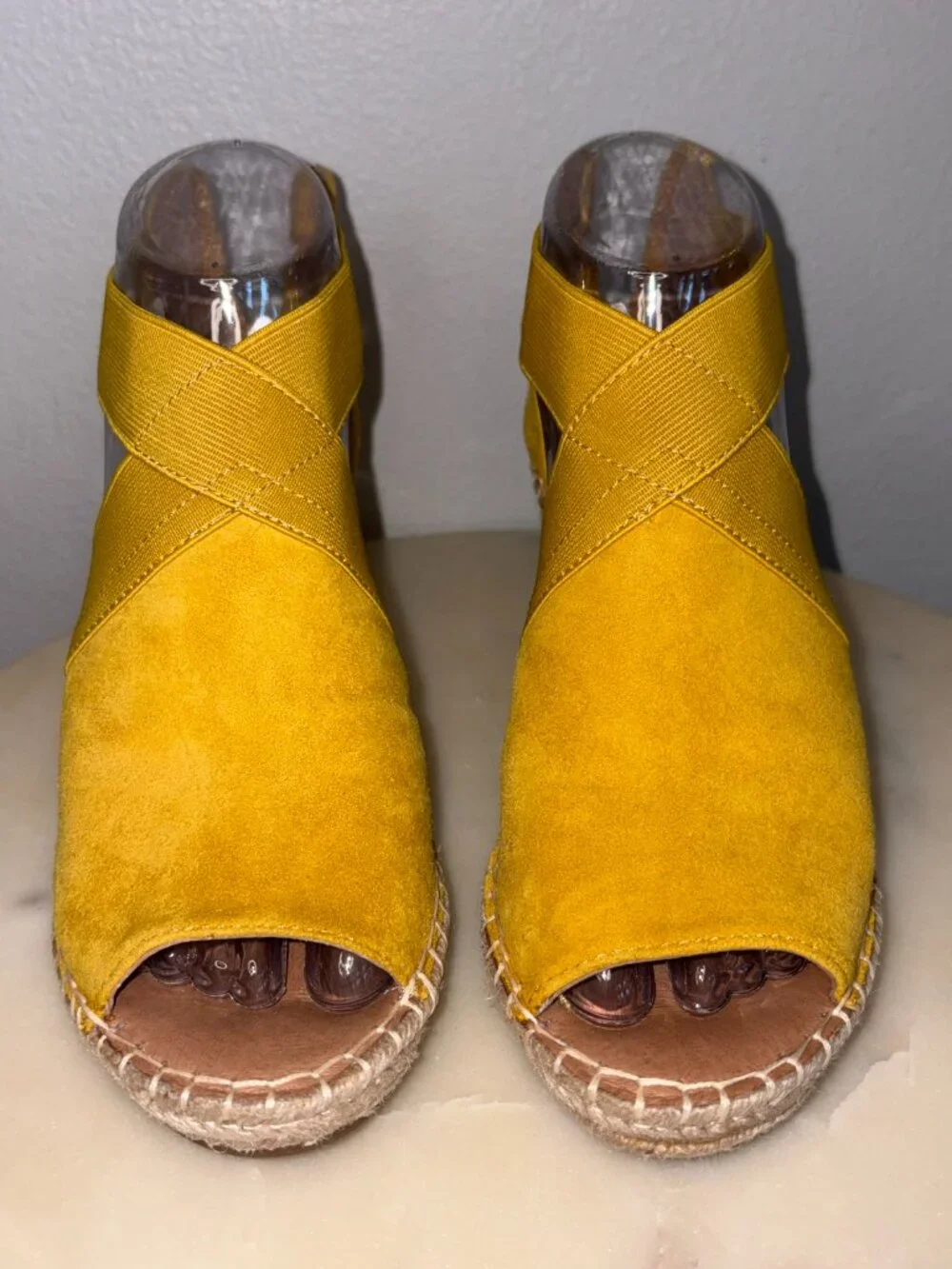 Mustard Yellow Leather Espadrilles Wedge Summer Sandals - LIKE NEW