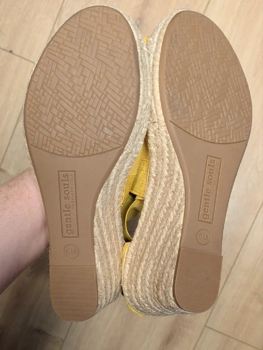 Mustard Yellow Leather Espadrilles Wedge Summer Sandals - LIKE NEW