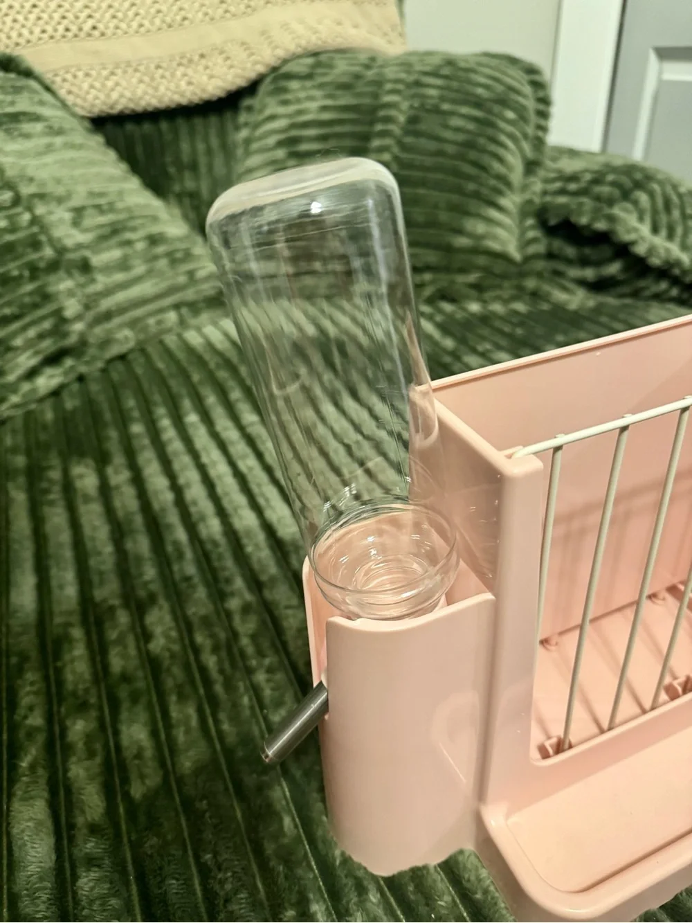Pink Multi-Compartment Rabbit Feeder with Water Bottle