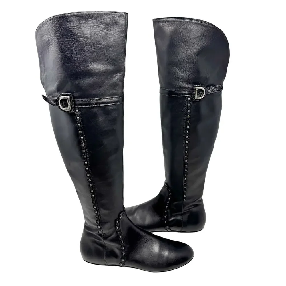 Christian Dior Galliano Ethnic Black Leather Studded OTK Boots EU 40 FW2004 Y2K