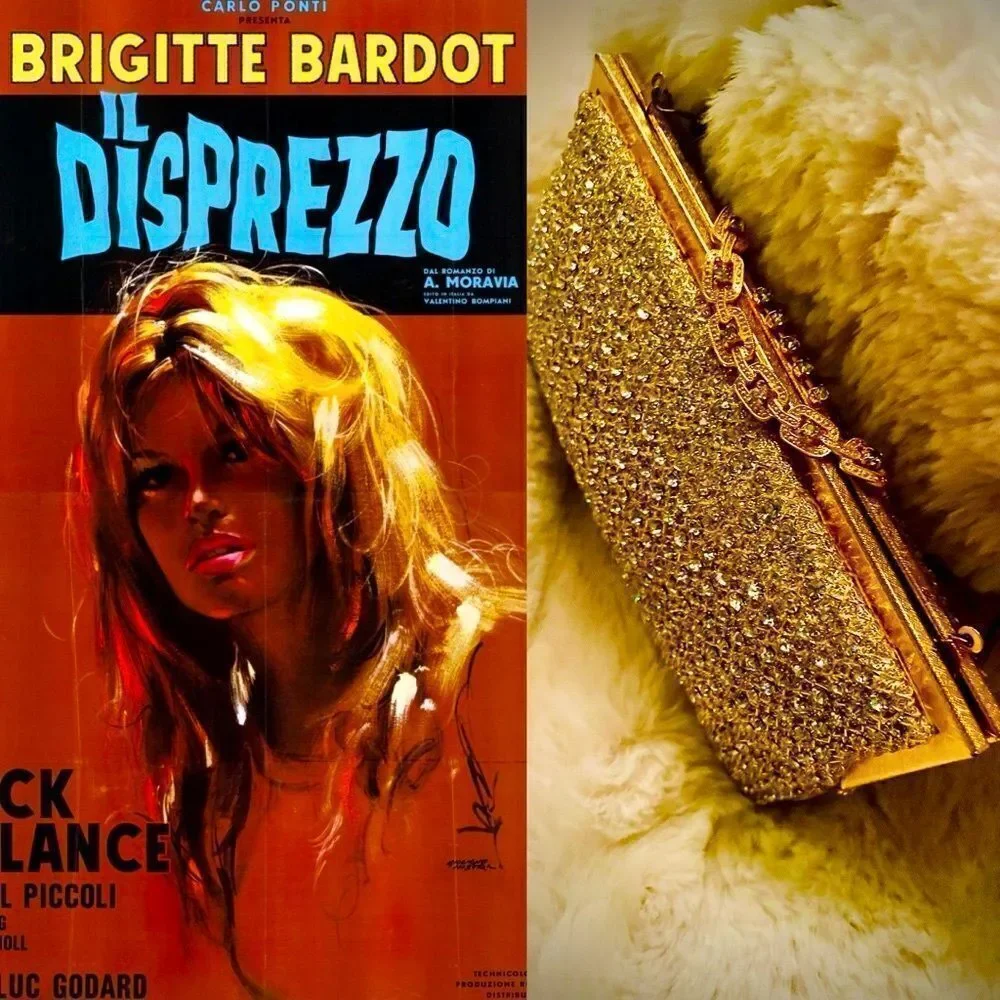 ♥️ Vintage Rhinestone Gold Women's Clutch Purse 60s Hong Kong