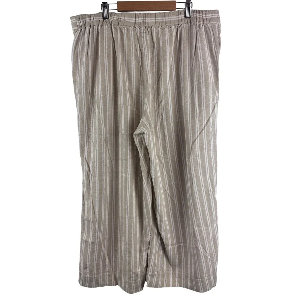 Banana Republic Rowan Wide Leg Pants Womens 16 Beige White Striped High Rise