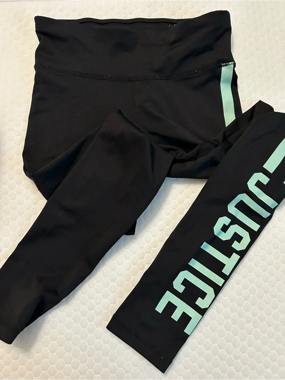 Justice Black Leggings with Mint Accent