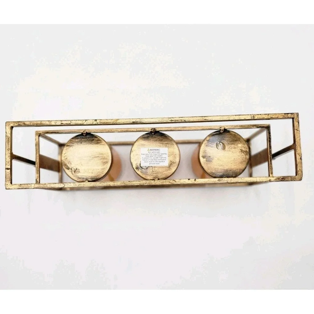 Rustic Triple Votive Tealight Candle Holder Aged Amber Glass In Brushed Bronze