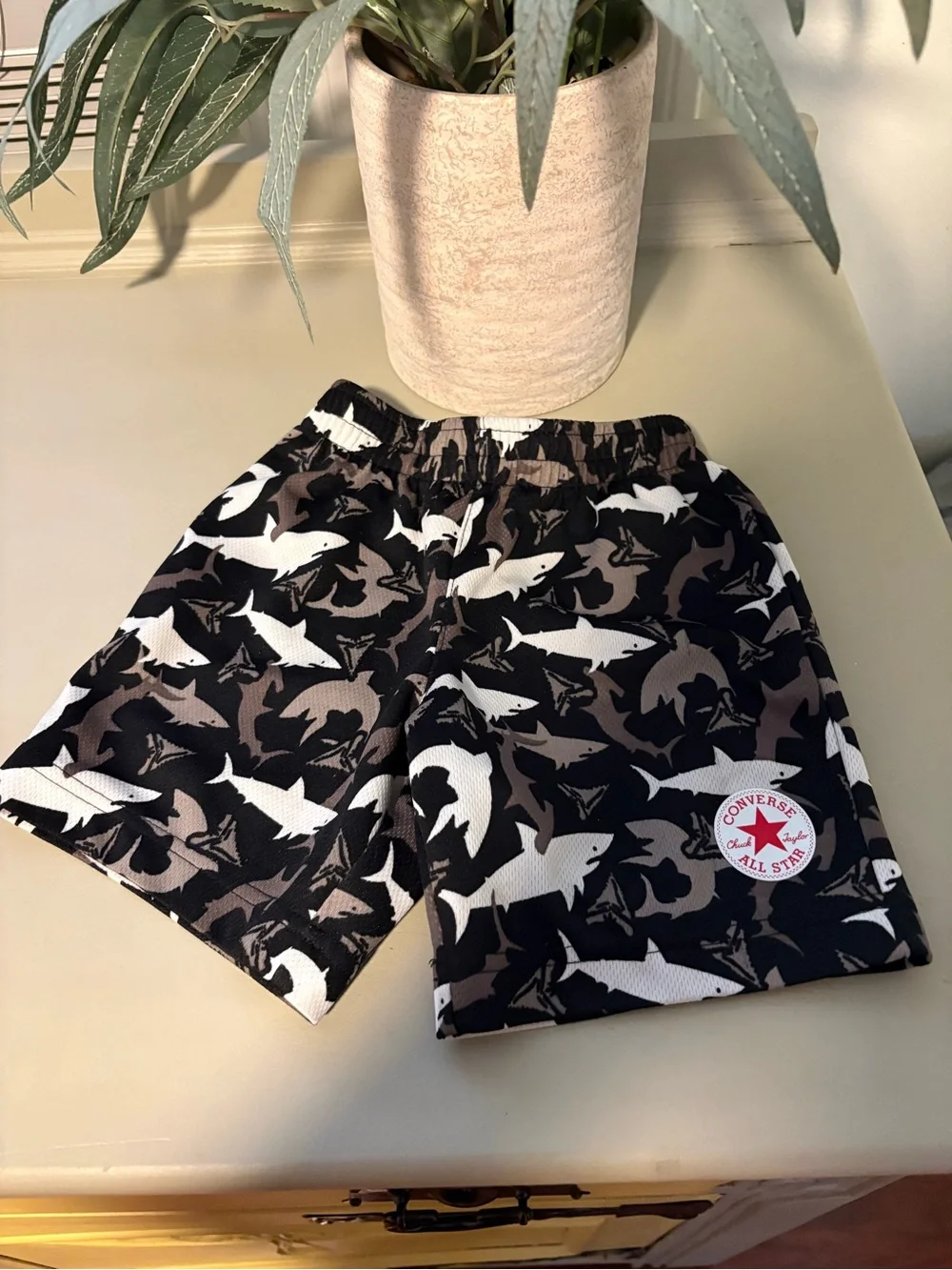 Converse Boys Shark Print Shorts - Black, Brown & White
