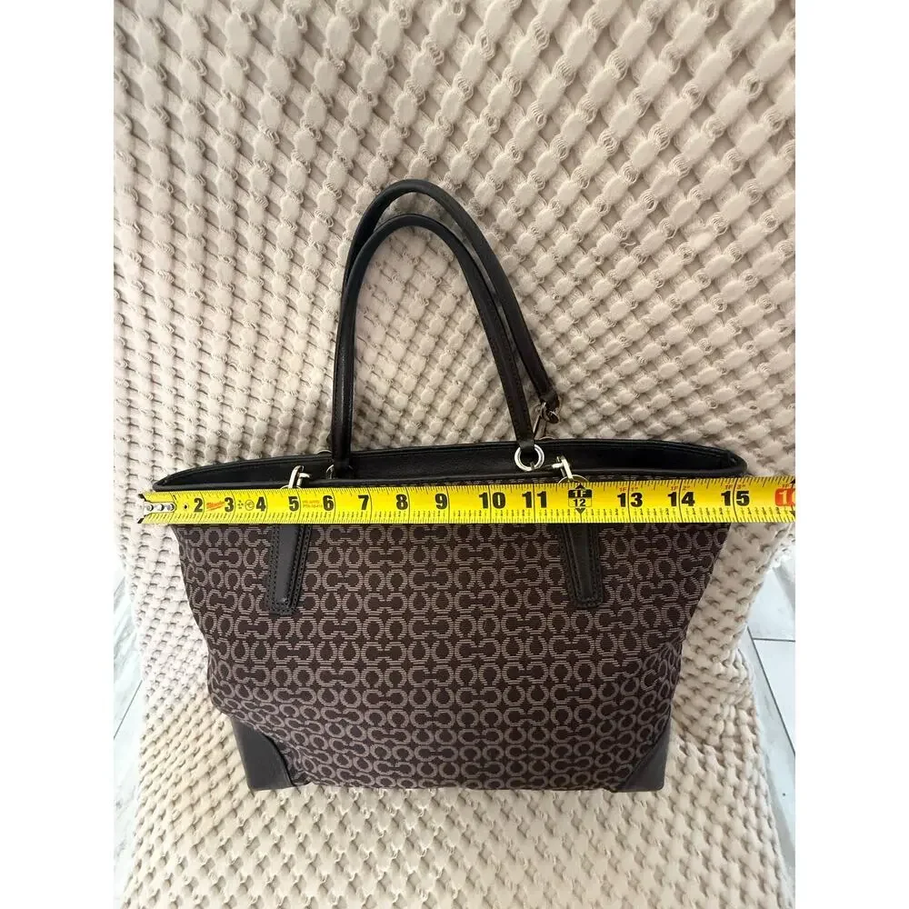 Coach Signature C Women’s Madison Canvas Tote Brown Leather Trim Gold Hardware