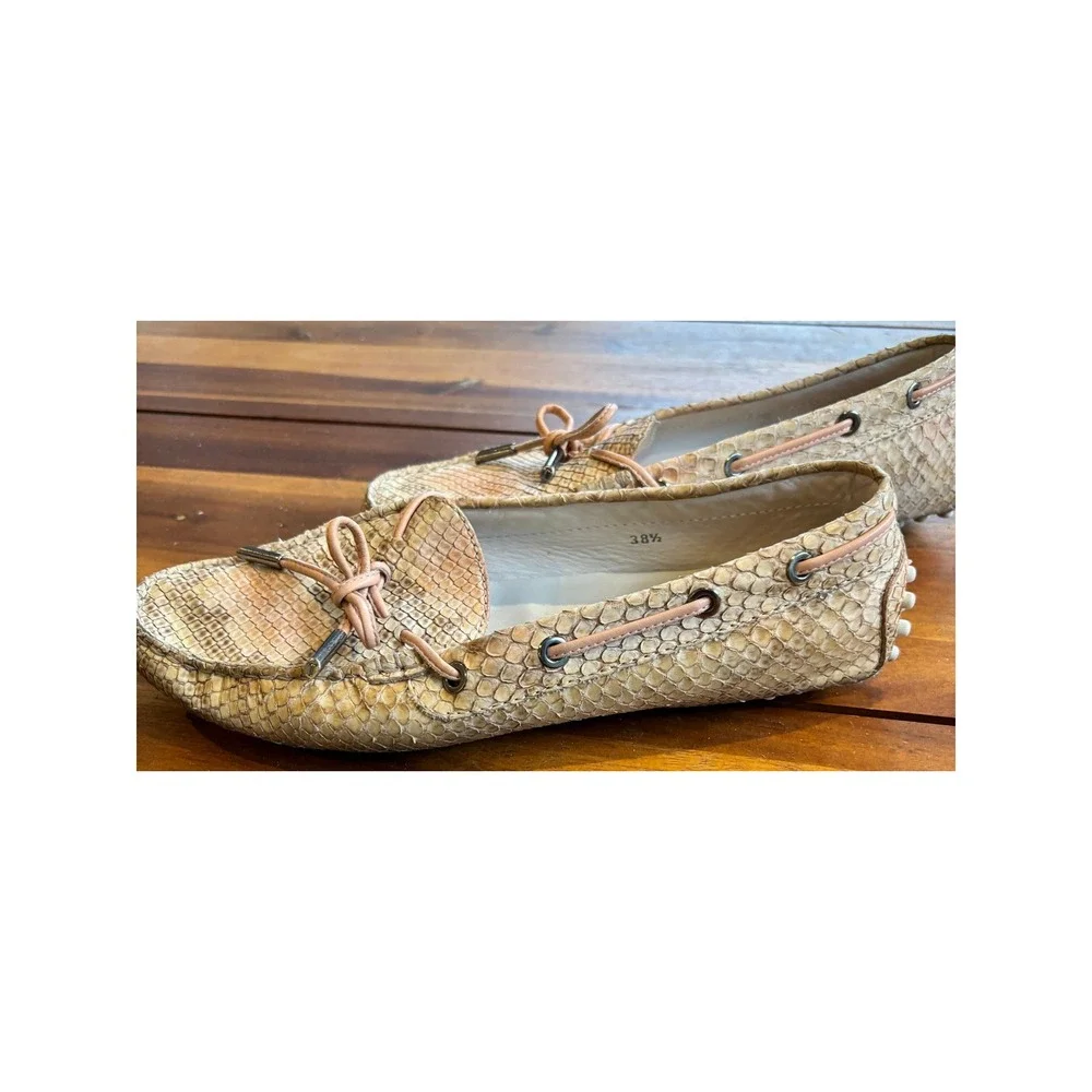 Tod's Gommino Driving Shoes Beige Python Leather w/ Pink Laces EU 38.5, US 8/8.5