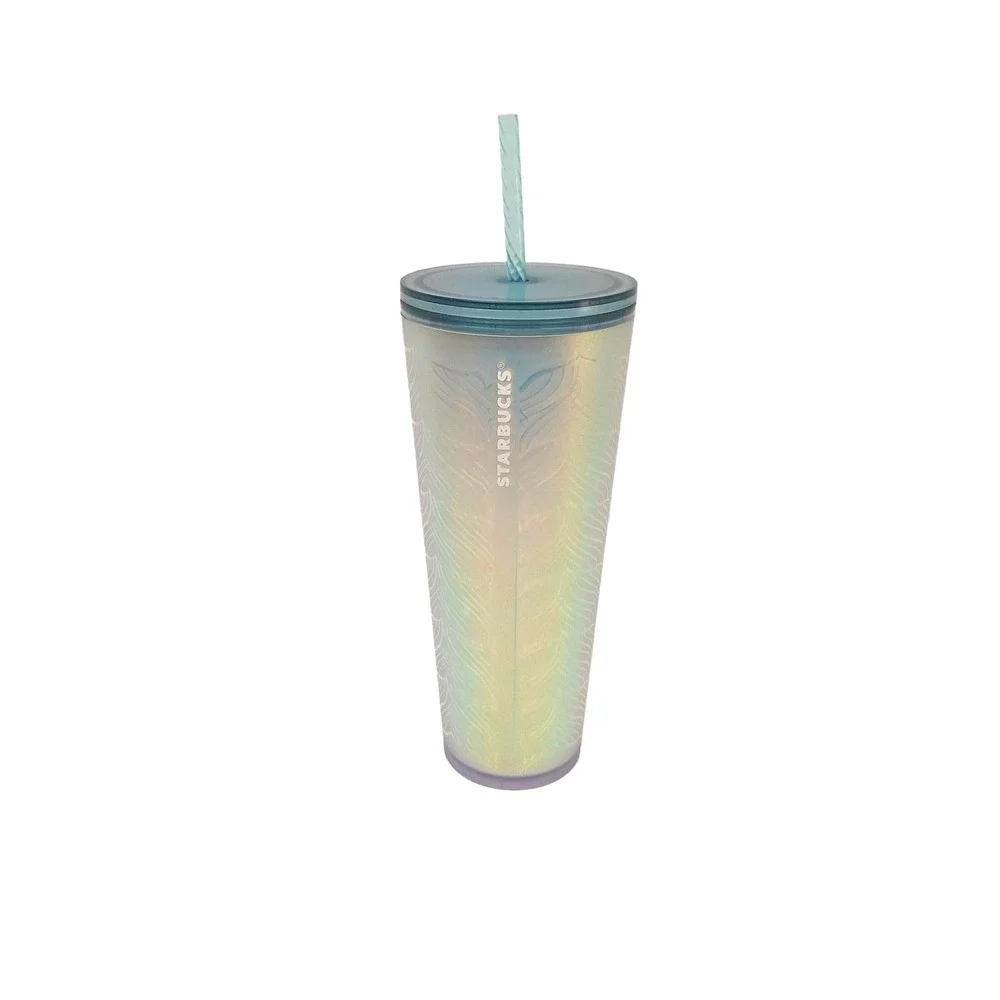 Starbucks Iridescent Pearlescent Siren Scale Cold Cup Tumbler Lid Straw 24oz