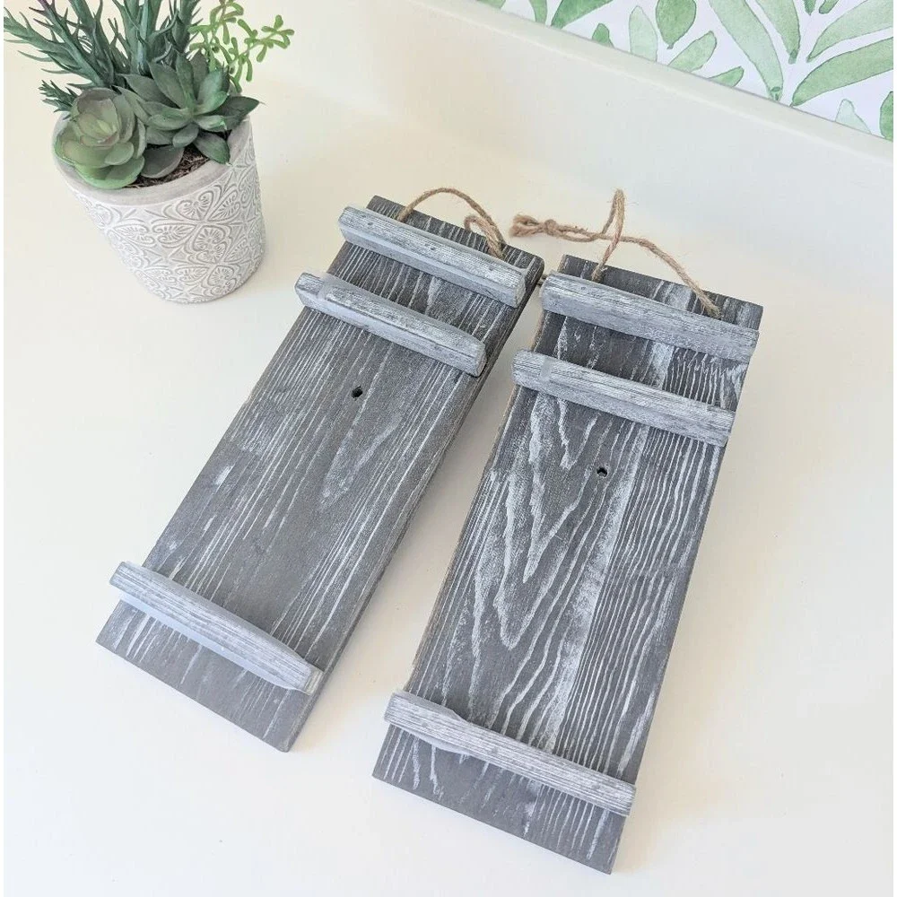 Gray Wood Wall Hooks Hanging Mason Jars Lights And Flowers Decor Cottagecore