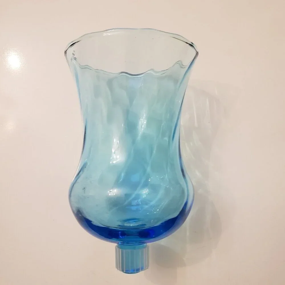 Vintage Homco Glass Votive Sconce Cup Candle Holder Peg Tall‎ Blue Swirl