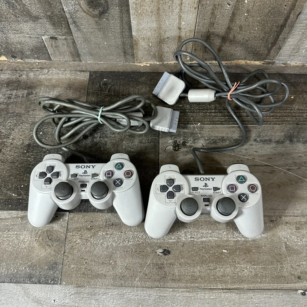 Set of 2 PlayStation PS1 DualShock Controller SCPH-1200 Grey Analog Wired
