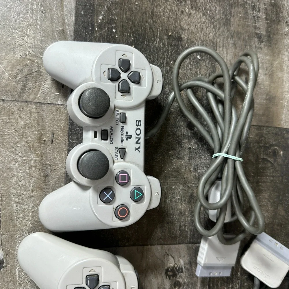 Set of 2 PlayStation PS1 DualShock Controller SCPH-1200 Grey Analog Wired