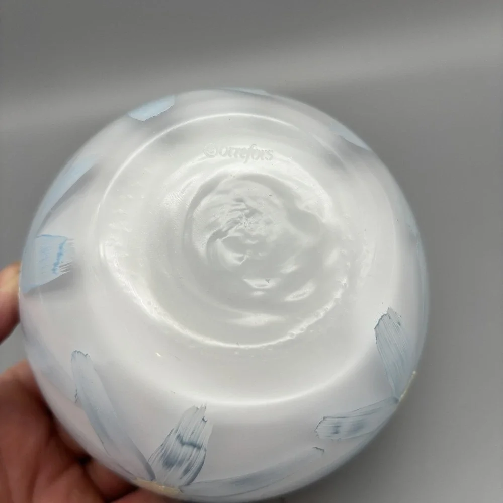 Orrefors Hand Painted‎ Daisies White Glass Round Deep Bowl  Signed 5