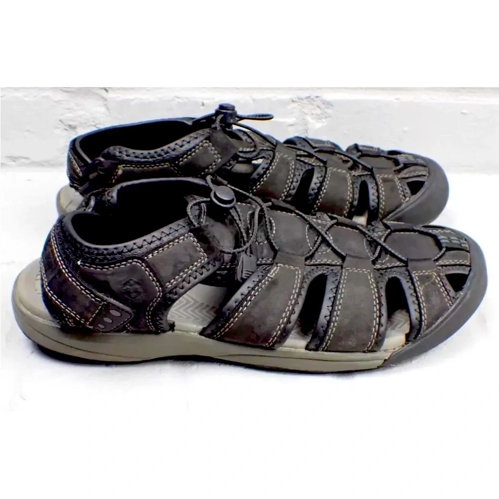 Khombu Men's Fisherman Sandals Travis Black Hiking Water Adjustable Size 12M