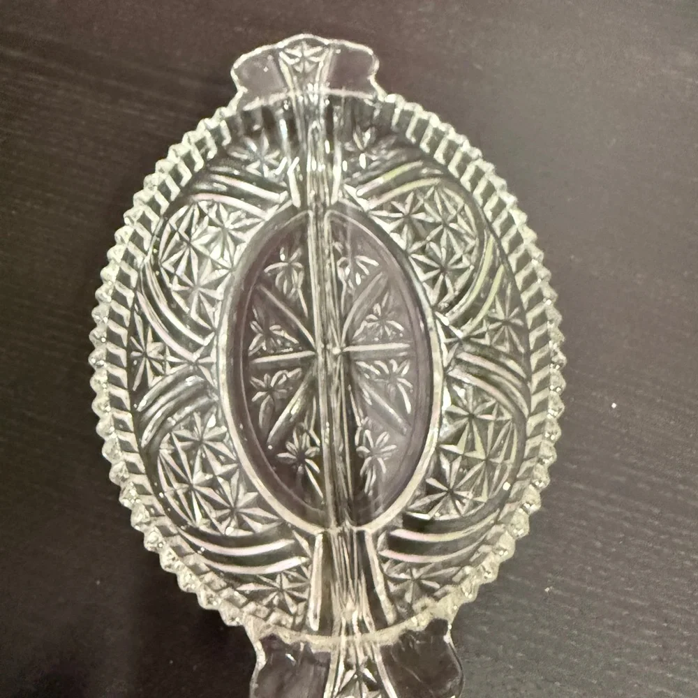 Elegant Anchor Hocking Clear Cut Glass Divided Serving Relish Dish