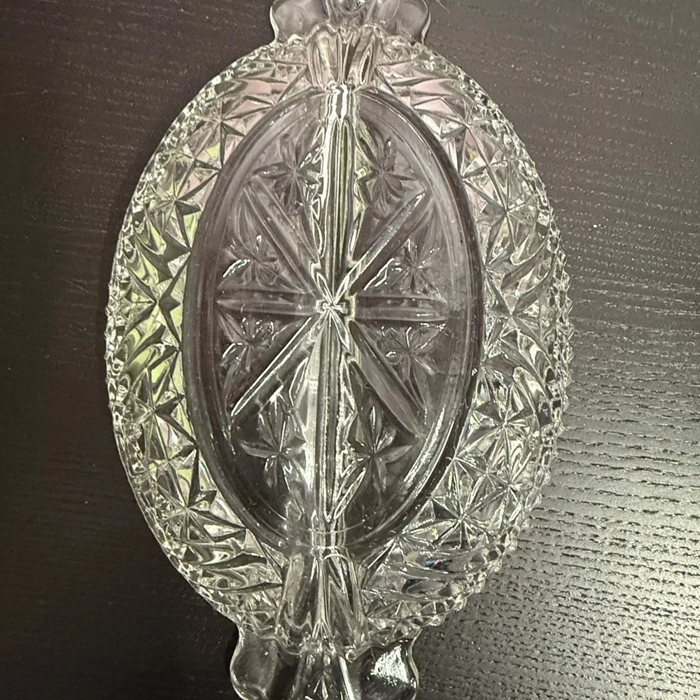 Elegant Anchor Hocking Clear Cut Glass Divided Serving Relish Dish