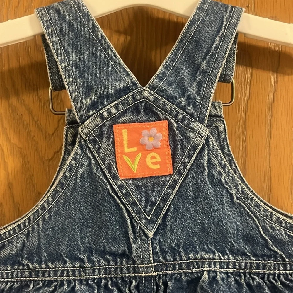 Vintage Carter's Blue Denim Overalls‎ with Flower Embroidery 9-12M