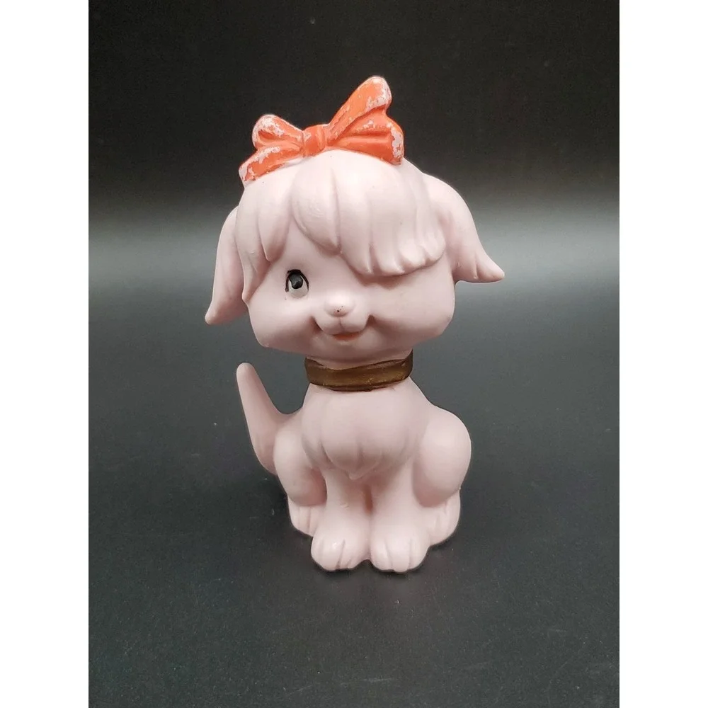 Vintage Kelvin's Dog With Hair Bow Pink Figurine