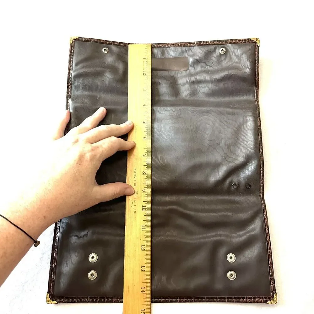 Vintage Myron Mfg Faux Alligator Leather Tri-Fold Document Portfolio Kansas City
