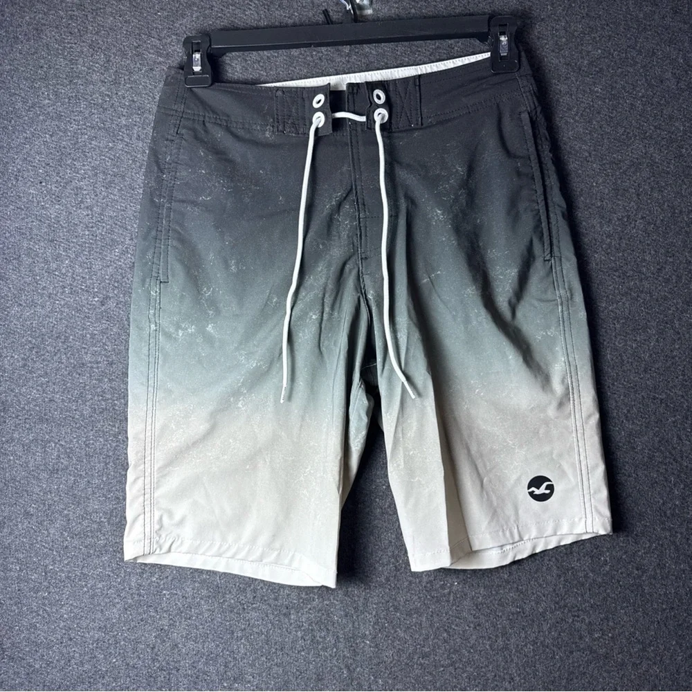 HOLLISTER MENS 28 BOARD SHORTS SWIM TRUNKS‎ TIE EPIC CLEX OMBRE STRETCH BLACK
