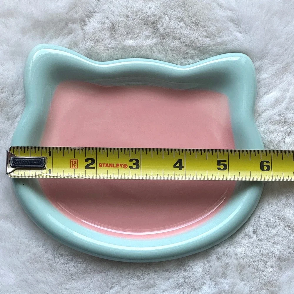 New Ceramic Cat Plate Whisker Fatigue‎ Friendly Pastel Pink Blue Kitty Dish
