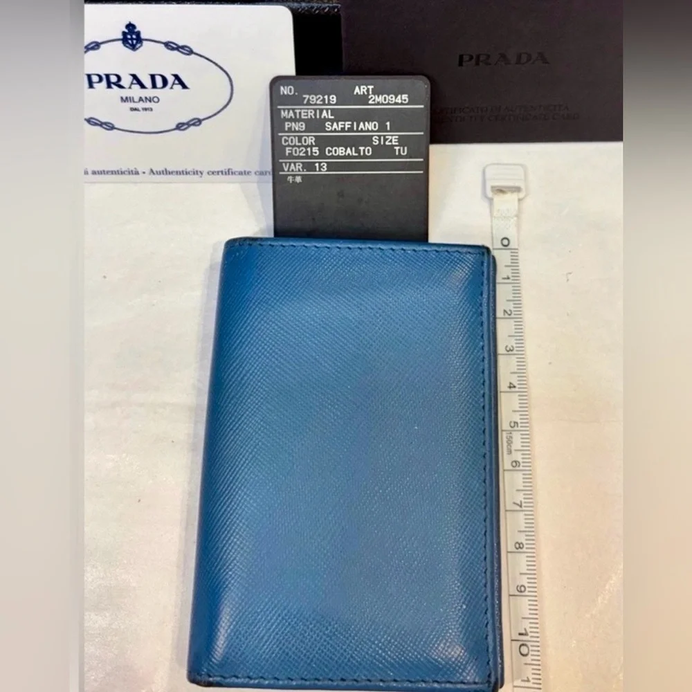 PRADA COBALT BLUE Vertical Saffiano Leather Cardholder w/Box and Cards.