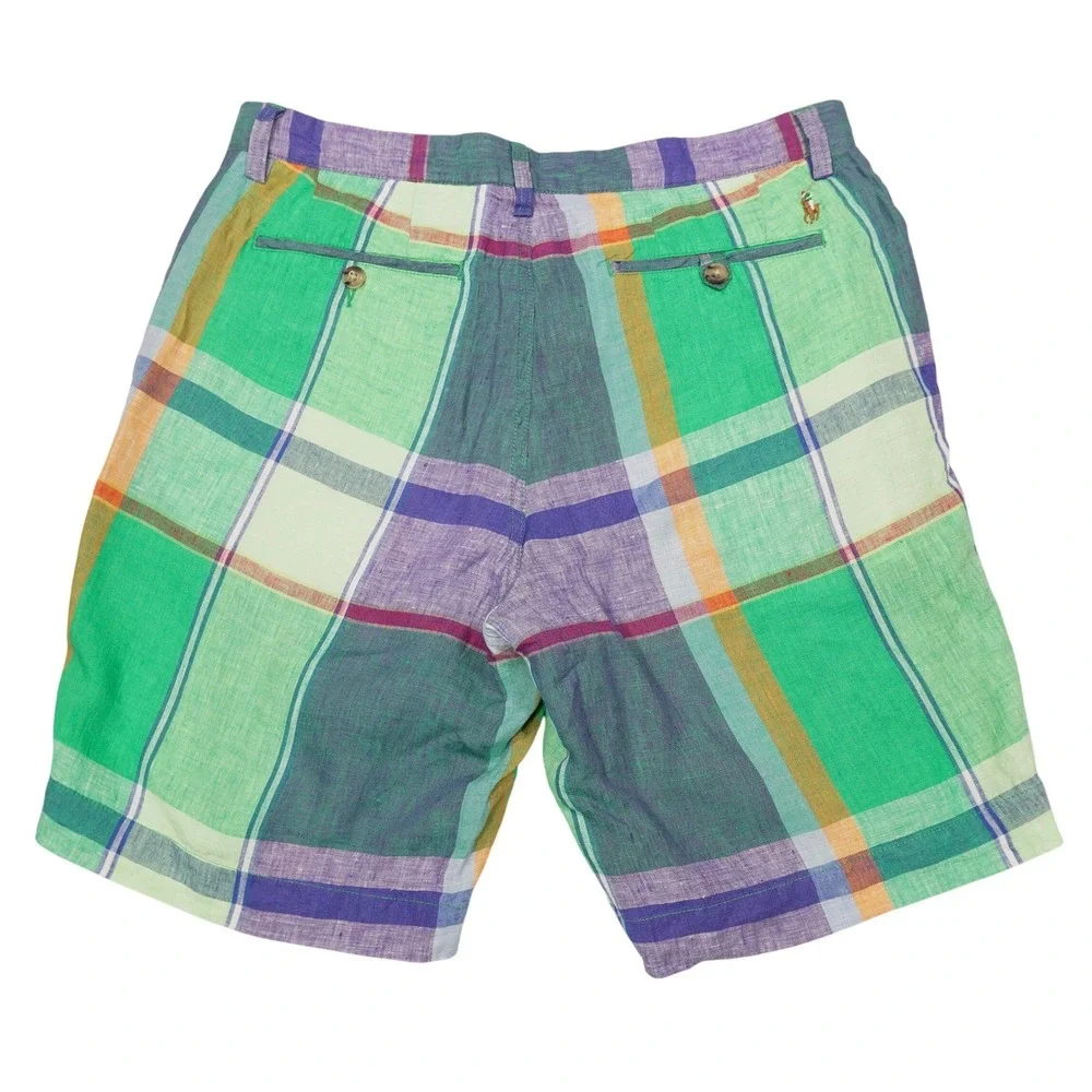 POLO RALPH LAUREN Men's 32 Multicolor 100% Linen Madras Plaid Classic Fit Shorts