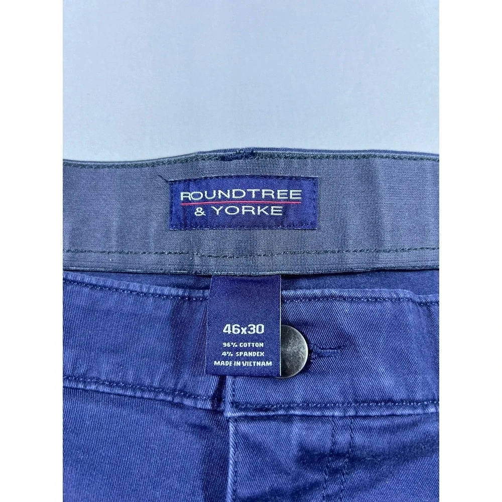 Roundtree & Yorke Travel Smart Mens 46x30 Blue Chino Pants Stretch Straight Leg