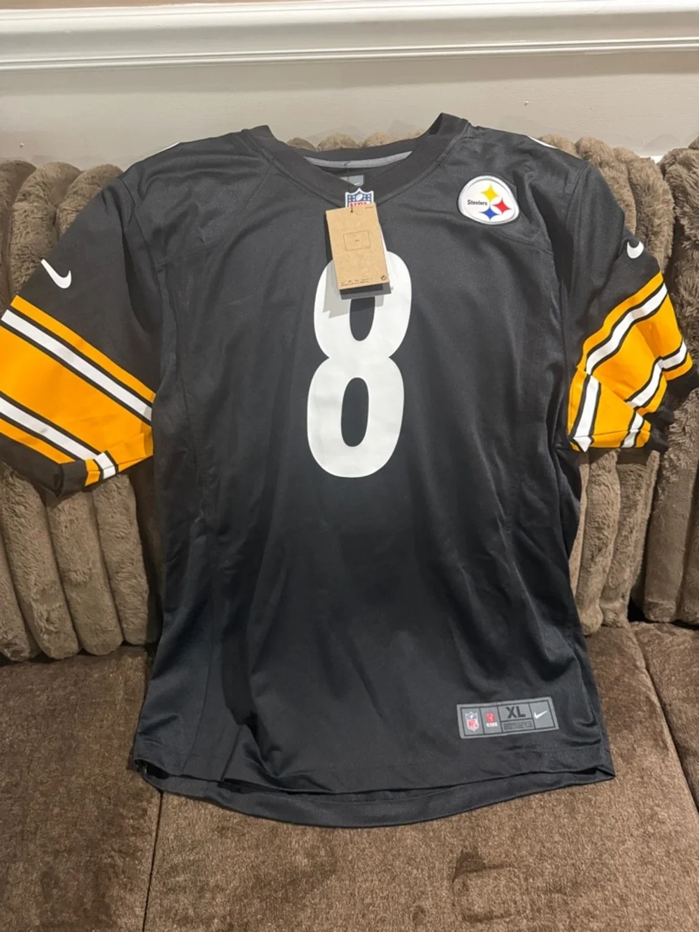 Nike Black & Gold #8 Steelers Football Jersey