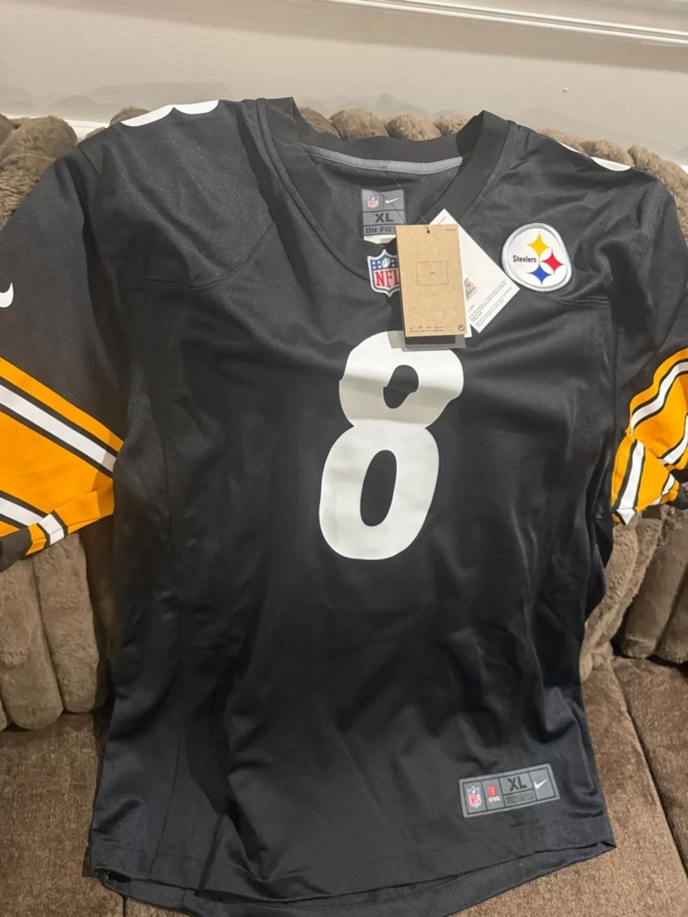 Nike Black & Gold #8 Steelers Football Jersey
