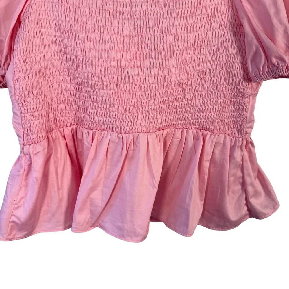Astr The Label Smocked Pink Puff Peplum Sleeve Blouse Size S Cottagecore Boho