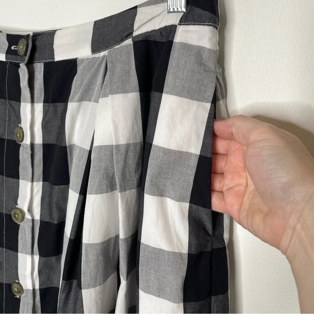 Who What Wear Black and White Plaid Button Front Full Midi Skirt