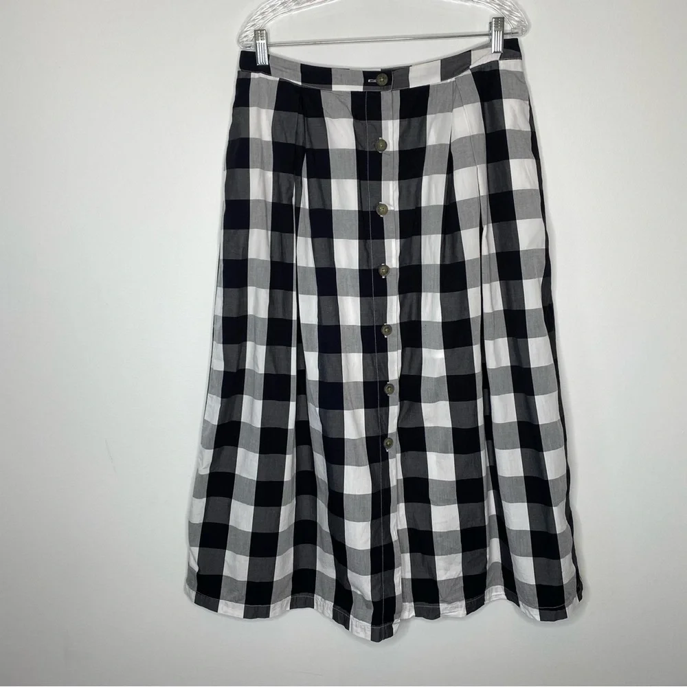 Who What Wear Black and White Plaid Button Front Full Midi Skirt