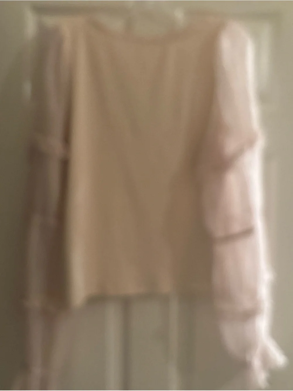 Anthropologie Cream Sheer-Puff Long-Sleeve Scoop Top